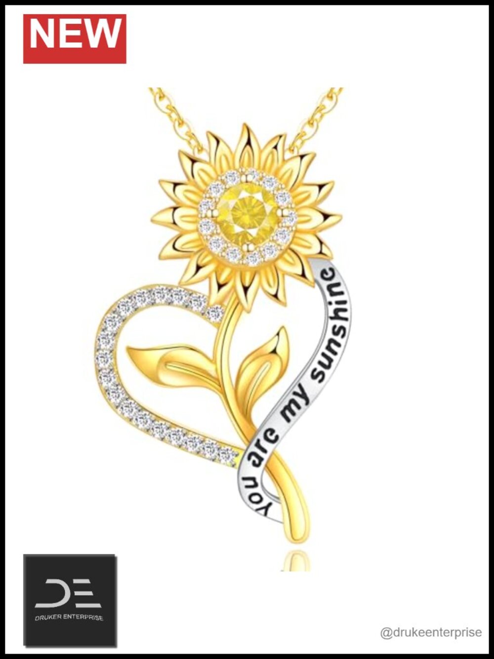 18k Gold Plated Sunflower Pendant Necklace Sterling Silver You Are My Sunshine